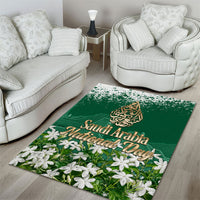 Saudi Arabia National Day Area Rug White Jasmine Arabic Calligraphy Cultural Pride
