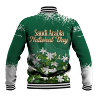 Saudi Arabia National Day Baseball Jacket White Jasmine Arabic Calligraphy Cultural Pride