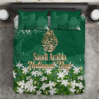 Saudi Arabia National Day Bedding Set White Jasmine Arabic Calligraphy Cultural Pride