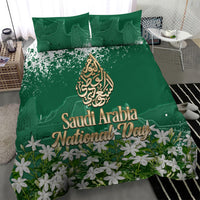 Saudi Arabia National Day Bedding Set White Jasmine Arabic Calligraphy Cultural Pride