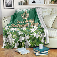 Saudi Arabia National Day Blanket White Jasmine Arabic Calligraphy Cultural Pride