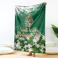 Saudi Arabia National Day Blanket White Jasmine Arabic Calligraphy Cultural Pride