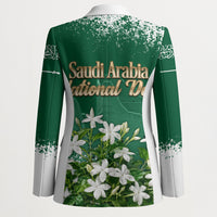 Saudi Arabia National Day Blazer White Jasmine Arabic Calligraphy Cultural Pride