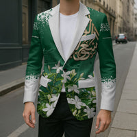 Saudi Arabia National Day Blazer White Jasmine Arabic Calligraphy Cultural Pride