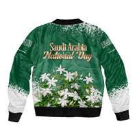 Saudi Arabia National Day Bomber Jacket White Jasmine Arabic Calligraphy Cultural Pride