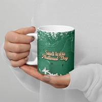 Saudi Arabia National Day Ceramic Mug White Jasmine Arabic Calligraphy Cultural Pride