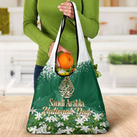 Saudi Arabia National Day Grocery Bag White Jasmine Arabic Calligraphy Cultural Pride