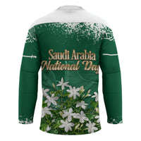 Saudi Arabia National Day Hockey Jersey White Jasmine Arabic Calligraphy Cultural Pride
