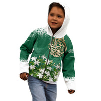 Saudi Arabia National Day Kid Hoodie White Jasmine Arabic Calligraphy Cultural Pride