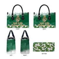 Saudi Arabia National Day Leather Bag White Jasmine Arabic Calligraphy Cultural Pride