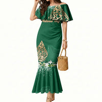 Saudi Arabia National Day Mermaid Dress White Jasmine Arabic Calligraphy Cultural Pride