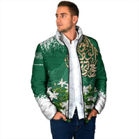 Saudi Arabia National Day Padded Jacket White Jasmine Arabic Calligraphy Cultural Pride