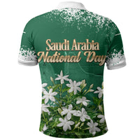 Saudi Arabia National Day Polo Shirt White Jasmine Arabic Calligraphy Cultural Pride