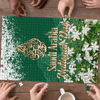 Saudi Arabia National Day Puzzle White Jasmine Arabic Calligraphy Cultural Pride