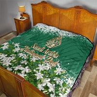 Saudi Arabia National Day Quilt White Jasmine Arabic Calligraphy Cultural Pride