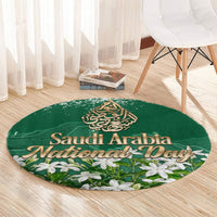 Saudi Arabia National Day Round Carpet White Jasmine Arabic Calligraphy Cultural Pride