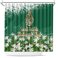 Saudi Arabia National Day Shower Curtain White Jasmine Arabic Calligraphy Cultural Pride