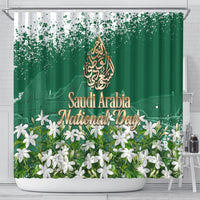 Saudi Arabia National Day Shower Curtain White Jasmine Arabic Calligraphy Cultural Pride