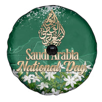 Saudi Arabia National Day Spare Tire Cover White Jasmine Arabic Calligraphy Cultural Pride