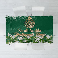 Saudi Arabia National Day Tablecloth White Jasmine Arabic Calligraphy Cultural Pride