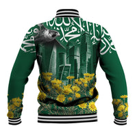 Saudi Arabia National Day Baseball Jacket Falcon Skyline Arabic Calligraphy Cultural Pride