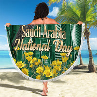 Saudi Arabia National Day Beach Blanket Falcon Skyline Arabic Calligraphy Cultural Pride