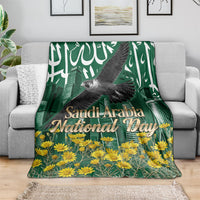 Saudi Arabia National Day Blanket Falcon Skyline Arabic Calligraphy Cultural Pride