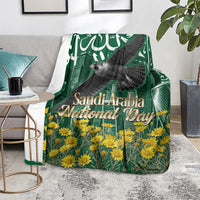 Saudi Arabia National Day Blanket Falcon Skyline Arabic Calligraphy Cultural Pride