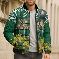 Saudi Arabia National Day Bomber Puffer Jacket Falcon Skyline Arabic Calligraphy Cultural Pride
