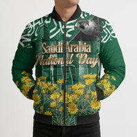Saudi Arabia National Day Bomber Puffer Jacket Falcon Skyline Arabic Calligraphy Cultural Pride