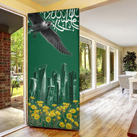 Saudi Arabia National Day Door Cover Falcon Skyline Arabic Calligraphy Cultural Pride