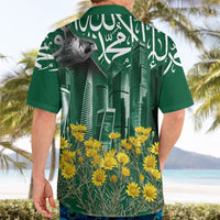 Saudi Arabia National Day Hawaiian Shirt Falcon Skyline Arabic Calligraphy Cultural Pride