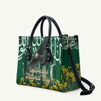Saudi Arabia National Day Leather Bag Falcon Skyline Arabic Calligraphy Cultural Pride