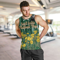 Saudi Arabia National Day Men Tank Top Falcon Skyline Arabic Calligraphy Cultural Pride