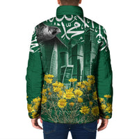 Saudi Arabia National Day Padded Jacket Falcon Skyline Arabic Calligraphy Cultural Pride