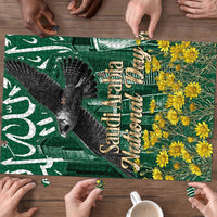 Saudi Arabia National Day Puzzle Falcon Skyline Arabic Calligraphy Cultural Pride