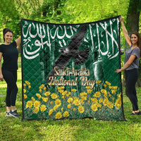 Saudi Arabia National Day Quilt Falcon Skyline Arabic Calligraphy Cultural Pride