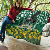 Saudi Arabia National Day Quilt Falcon Skyline Arabic Calligraphy Cultural Pride