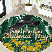 Saudi Arabia National Day Round Carpet Falcon Skyline Arabic Calligraphy Cultural Pride