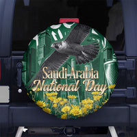Saudi Arabia National Day Spare Tire Cover Falcon Skyline Arabic Calligraphy Cultural Pride