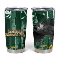 Saudi Arabia National Day Tumbler Cup Falcon Skyline Arabic Calligraphy Cultural Pride