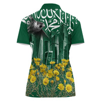 Saudi Arabia National Day Women Polo Shirt Falcon Skyline Arabic Calligraphy Cultural Pride