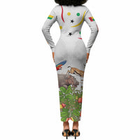 Guinea-Bissau Independence Day Long Sleeve Bodycon Dress African Wildlife Cashew Harvest Cultural Pride