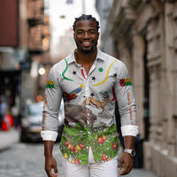Guinea-Bissau Independence Day Long Sleeve Button Shirt African Wildlife Cashew Harvest Cultural Pride