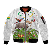 Guinea-Bissau Independence Day Sleeve Zip Bomber Jacket African Wildlife Cashew Harvest Cultural Pride