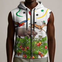 Guinea-Bissau Independence Day Sleeveless Zip Hoodie African Wildlife Cashew Harvest Cultural Pride