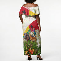 Guinea-Bissau Independence Day Off Shoulder Maxi Dress African Wildlife Cashew Harvest National Flag