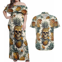 Pineapple Skull Couples Matching Off Shoulder Maxi Dress and Hawaiian Shirt Summer Paradise - Wonder Print Shop