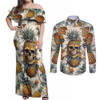 Pineapple Skull Couples Matching Off Shoulder Maxi Dress and Long Sleeve Button Shirts Summer Paradise - Wonder Print Shop