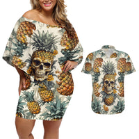 Pineapple Skull Couples Matching Off Shoulder Short Dress and Hawaiian Shirt Summer Paradise - Wonder Print Shop